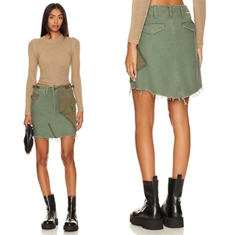 NWT Mother The G.I. Jane Frayed Cargo On The Double Green Mini Skirt